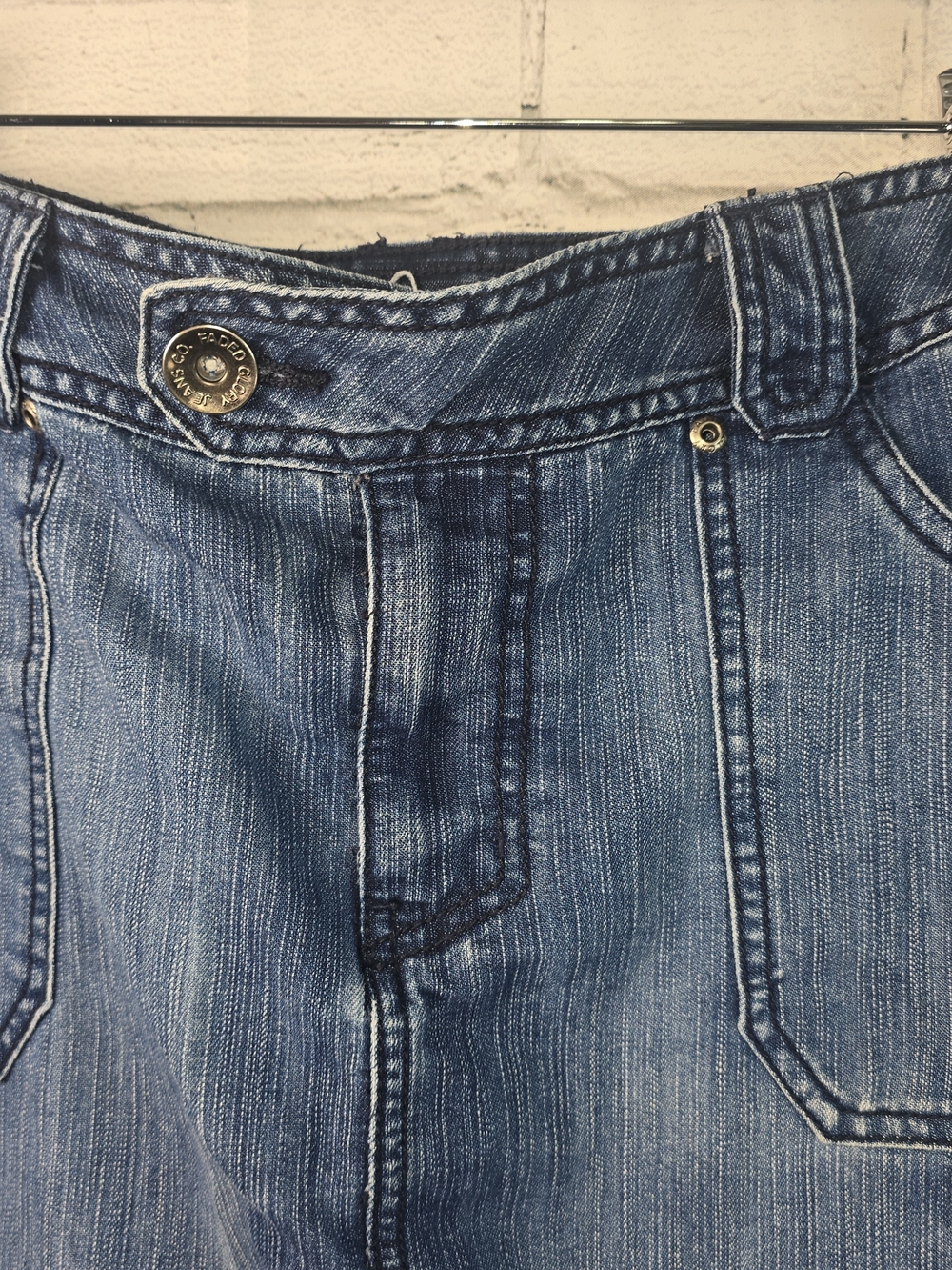 Y2K VINTAGE FADED GLORY DENIM MINI SKIRT LARGE FRONT PATCH POCKETS WOMENS 14 EUC - Picture 7 of 7